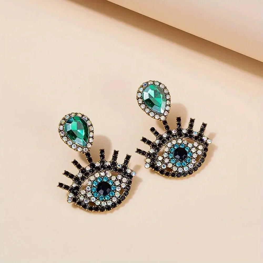 Eye Pattern Rhinestone Earrings - Picture 5 of 6